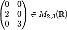 \begin{pmatrix}0&0\\2&0\\0&3\end{pmatrix}\in M_{2,3}(\R)